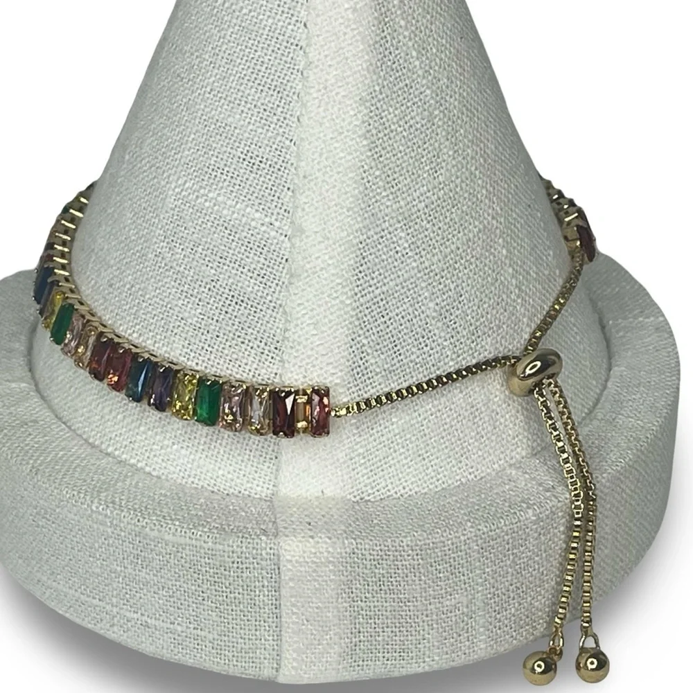 Multicolor Gold Gemstone Adjustable Tennis Bracelet